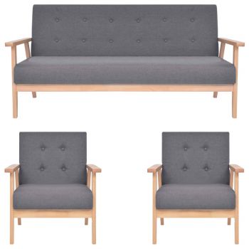 vidaXL Set de canapele, 3 piese, gri închis, material textil