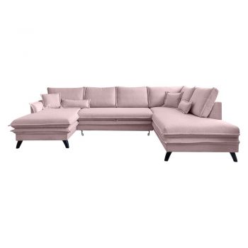 Canapea extensibilă în formă de „U” cu șezlong pe partea dreaptă Miuform Charming Charlie, roz pudră