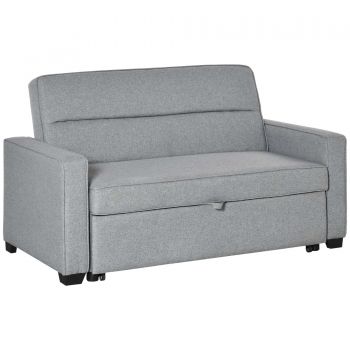 Canapea pat HOMCOM cu tapițerie din material textil, 2 locuri cu spatar reglabil pe 3 niveluri, gri | Aosom RO