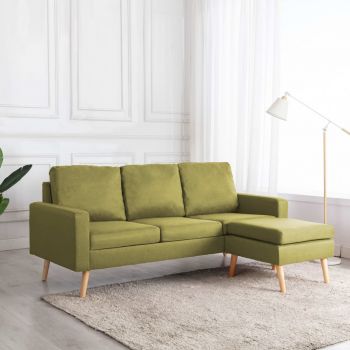 Canapea cu 3 locuri și taburet verde material textil