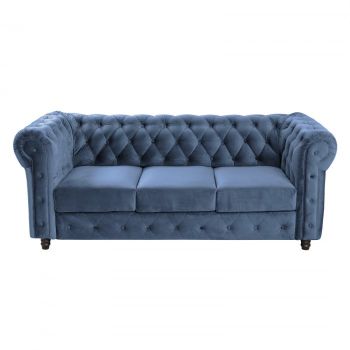 Canapea CHESTERFIELD extensibila, 3 locuri, cu arcuri, albastru, 205x90x80 cm