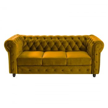 Canapea CHESTERFIELD fixa, 3 locuri, cu arcuri, galben, 205x90x80 cm