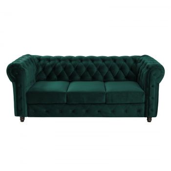 Canapea CHESTERFIELD fixa, 3 locuri, cu arcuri, verde, 205x90x80 cm