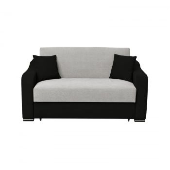 Canapea FRUNZA extensibila, 2 locuri, cu arcuri, lada depozitare, negru + gri, 165x110x90 cm