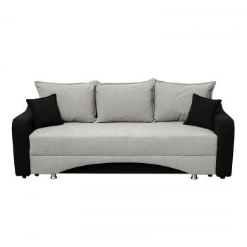 Canapea SUSIE extensibila, 3 locuri, cu arcuri si lada depozitare, negru + gri deschis, 222x105x80 cm
