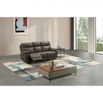 Canapea cu Recliner Electric Klause, 201x93x101 CM, Piele Naturala, Gri Maroniu