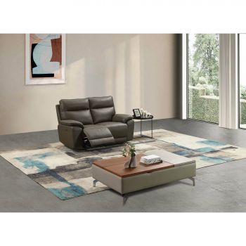 Canapea cu Recliner Electric Klause 2L,153x93x101 CM, Piele Naturala, Gri Maroniu