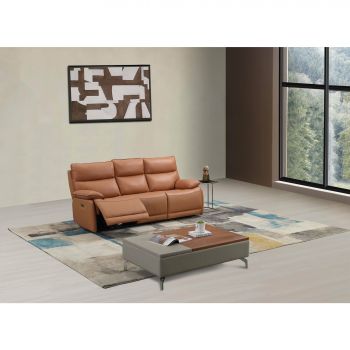 Canapea cu Recliner Electric Verso, 212x95x100 CM, Piele Naturala, Cognac