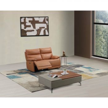 Canapea cu Recliner Electric Verso 2L, 156x95x100 CM, Piele Naturala, Cognac