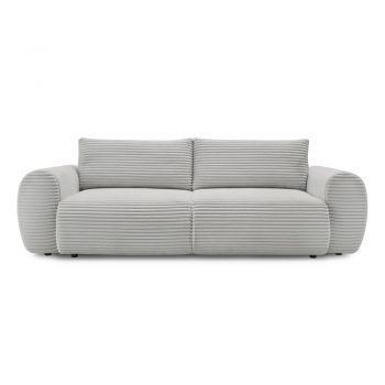 Canapea gri deschis extensibilă cu tapițerie din catifea reiată 257 cm Lucien – Bobochic Paris