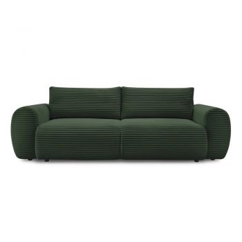 Canapea verde-închis extensibilă cu tapițerie din catifea reiată 257 cm Lucien – Bobochic Paris