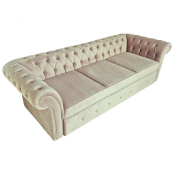 Canapea Extensibila Chesterfield, 250x100x75cm, 3 locuri, Velutto 01 Cream, Glasspandoor