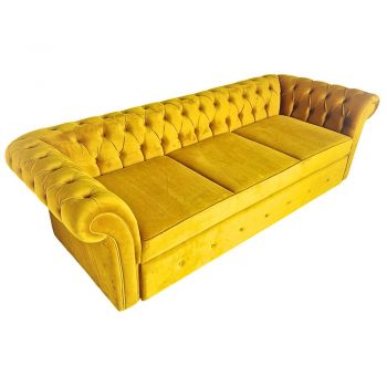 Canapea Extensibila Chesterfield, 250x100x75cm, 3 locuri, Velutto 08 Mustard, Glasspandoor