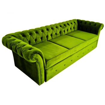 Canapea Extensibila Chesterfield, 250x100x75cm, 3 locuri, Velutto 09 Olive, Glasspandoor