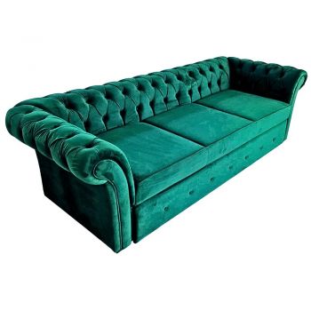 Canapea Extensibila Chesterfield, 250x100x75cm, 3 locuri, Velutto 12 Azur, Glasspandoor