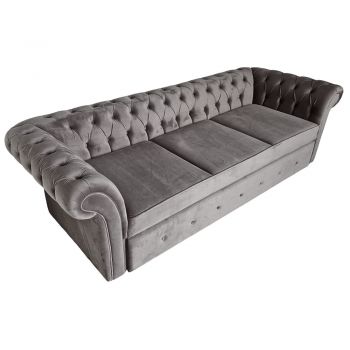 Canapea Extensibila Chesterfield, 250x100x75cm, 3 locuri, Velutto 18 Anthracite, Glasspandoor