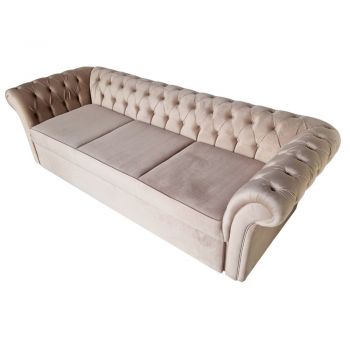 Canapea Extensibila Chesterfield, 250x100x75cm, 3 locuri, Velutto 2 Beige, Glasspandoor