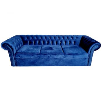 Canapea Extensibila Chesterfield, 250x100x75cm, 3 locuri, Velutto 25 Navy, Glasspandoor