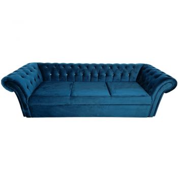 Canapea Extensibila Chesterfield, 250x100x75cm, 3 locuri, Velutto 36 Peacock, Glasspandoor