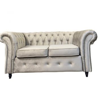 Canapea Fixa Chesterfield, 200x100x75cm, 2 locuri, Velutto 02 Beige, Glasspandoor