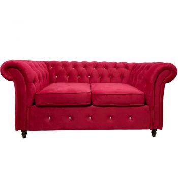 Canapea Fixa Chesterfield, 200x100x75cm, 2 locuri, Velutto 07 Dark Red, Glasspandoor