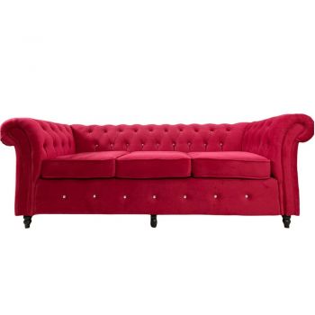 Canapea Fixa Chesterfield, 250x100x75cm, 3 locuri, Velutto 07 Dark Red, Glasspandoor