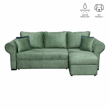 Coltar SEUL extensibil, cu arcuri si lada depozitare, colt interschimbabil, verde, 255x145x95 cm