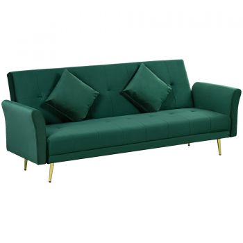 HOMCOM Canapea Pat cu 3 Locuri, 2 Perne Incluse, Spătar Reglabil, Canapea Versatilă 206x81x83 cm, Verde Elegant | Aosom Romania