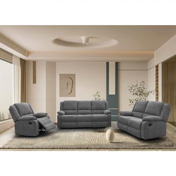 Set Recliner Corey 3L+2L+1L, Canapea 3L - 202x102x94 cm, Canapea 2L - 147x102x94 cm, Fotoliu - 90x102x94 cm, Gri Inchis