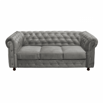 Canapea CHESTERFIELD extensibila, 3 locuri, cu arcuri, gri deschis, 205x90x80 cm