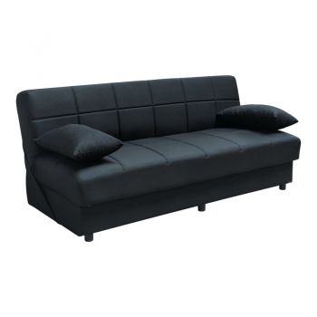 Canapea extensibila Romina 3 locuri cu spatiu de depozitare tesatura negru 180x83x79 cm