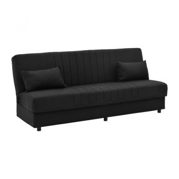 Canapea extensibila Romina 3 locuri cu spatiu de depozitare tesatura negru 190x85x90 cm