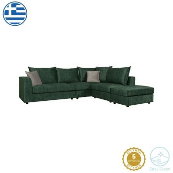 Canapea reversibila Iris material textil verde antichizat si perne ecru 290x250x95 cm