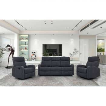 Set Recliner Karen, 3L+1L+1L, Canapea 3L - 185x100x96 cm, Fotoliu - 78x100x96 cm, Stofa, Gri Inchis