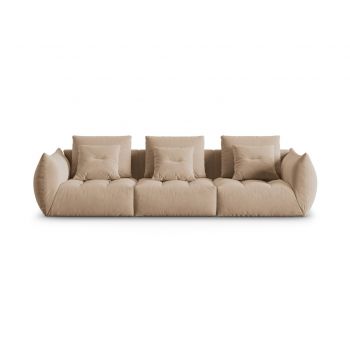 Canapea modulara 4 locuri, Bloom-184, Micadoni Home, 332x106x95 cm, catifea, bej sand