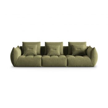 Canapea modulara 4 locuri, Bloom-184, Micadoni Home, 332x106x95 cm, catifea, verde deschis