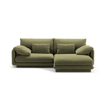 Coltar dreapta 3 locuri, Torino-184, Micadoni Home, 220x170x83 cm, catifea, verde deschis