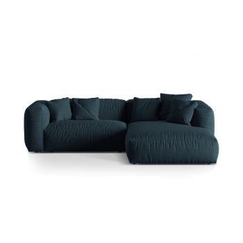 Coltar modular dreapta 2 locuri, Martina-169, Micadoni Home, 283x176x75 cm, tesatura structurata catifelata, albastru jeans