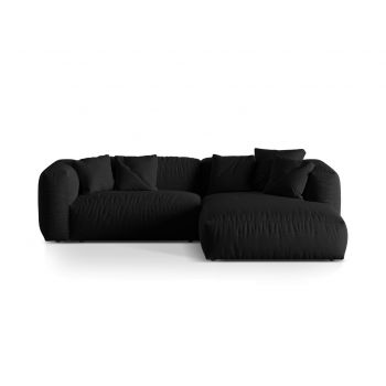 Coltar modular dreapta 2 locuri, Martina-169, Micadoni Home, 283x176x75 cm, tesatura structurata catifelata, negru