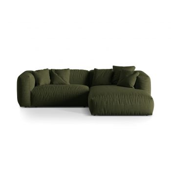 Coltar modular dreapta 2 locuri, Martina-169, Micadoni Home, 283x176x75 cm, tesatura structurata catifelata, verde