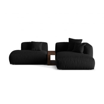 Coltar modular dreapta 2 locuri, Martina-169, Micadoni Home, 285x176x75 cm, tesatura structurata catifelata, negru