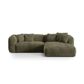 Coltar modular dreapta 2 locuri, Martina-212, Micadoni Home, 283x176x75 cm, velur, verde muschi