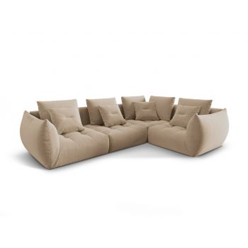 Coltar modular dreapta 3 locuri, Bloom-184, Micadoni Home, 316x216x95 cm, catifea, bej sand