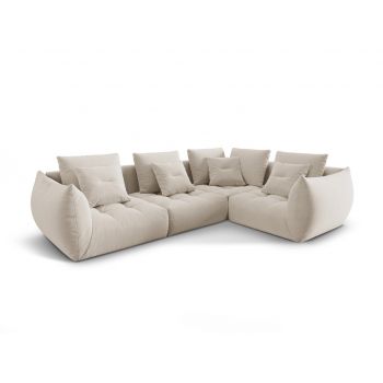 Coltar modular dreapta 3 locuri, Bloom-184, Micadoni Home, 316x216x95 cm, catifea, ecru