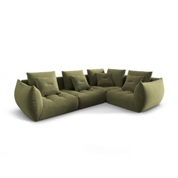 Coltar modular dreapta 3 locuri, Bloom-184, Micadoni Home, 316x216x95 cm, catifea, verde deschis