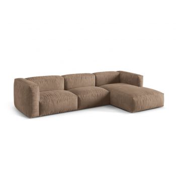 Coltar modular dreapta 3 locuri, Martina-120, Micadoni Home, 332x176x75 cm, catifea, bej inchis