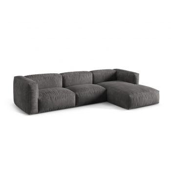 Coltar modular dreapta 3 locuri, Martina-120, Micadoni Home, 332x176x75 cm, catifea, gri