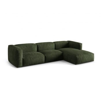 Coltar modular dreapta 3 locuri, Martina-120, Micadoni Home, 332x176x75 cm, catifea, verde