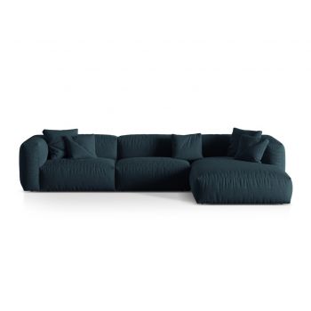 Coltar modular dreapta 3 locuri, Martina-169, Micadoni Home, 332x176x75 cm, tesatura structurata catifelata, albastru jeans