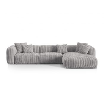 Coltar modular dreapta 3 locuri, Martina-212, Micadoni Home, 332x176x75 cm, velur, gri deschis